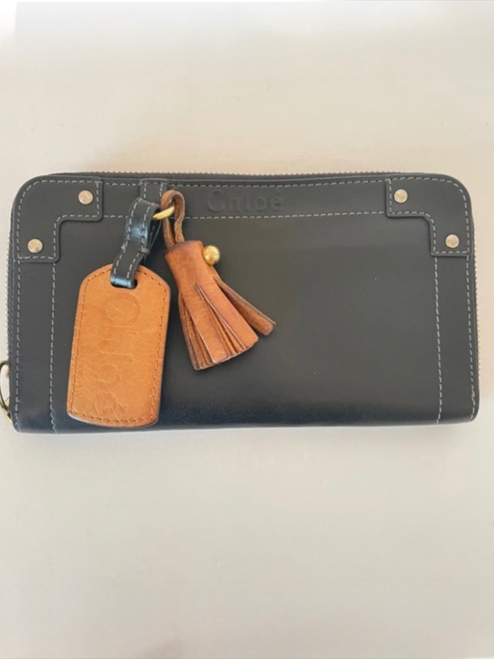 Chloe Black Eden Leather Zip Tassel Wallet